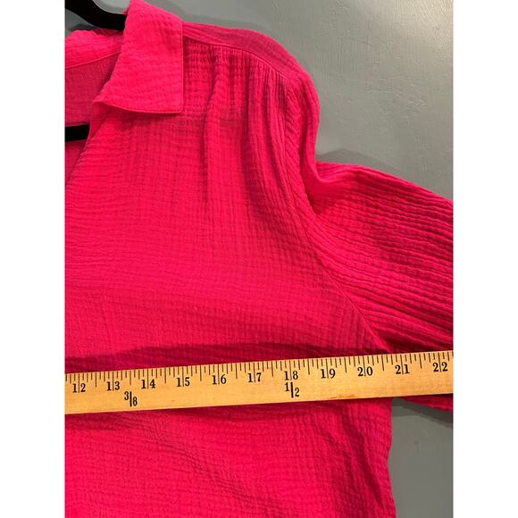 Chico’s Women Size 2 8/10 Gauzy Pink V Neck Long Sleeve Preppy Barbie - Picture 7 of 8